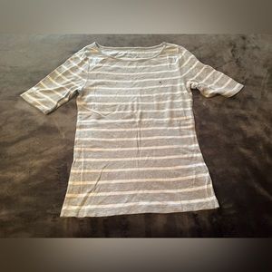 Tommy Hilfiger Short Sleeve Gray White Stripped 100% Cotton Shirt Size L